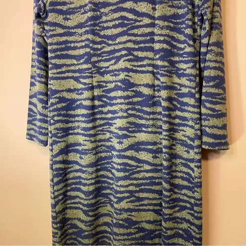 Tyler Boe Dress Zebra Print Knit Blue Gray Long Sleeve Ruffle Size Medium