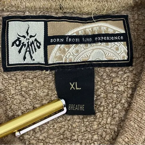 prAna Embroidered Logo French Terry Pullover Brown Tan XL