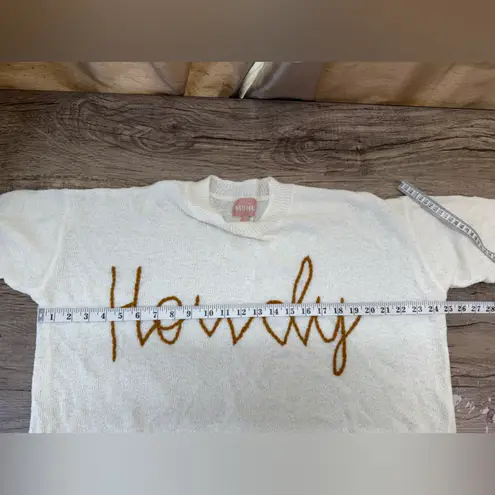 Show Me Your Mumu  White Sweater with Brown 'Howdy'‎ Embroidery XS