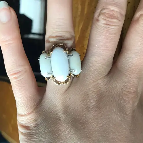 Natural Jade Sterling Silver Trilogy Ring Size 6 Gold