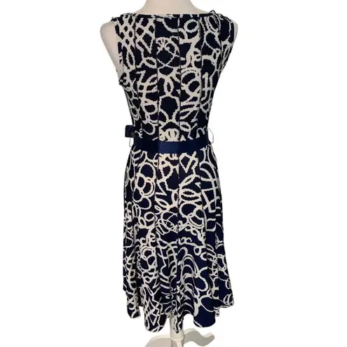 Boutique Haani | Artsy Abstract Swing Dress with Ribbon Waist Tie Size Small Midi Modest