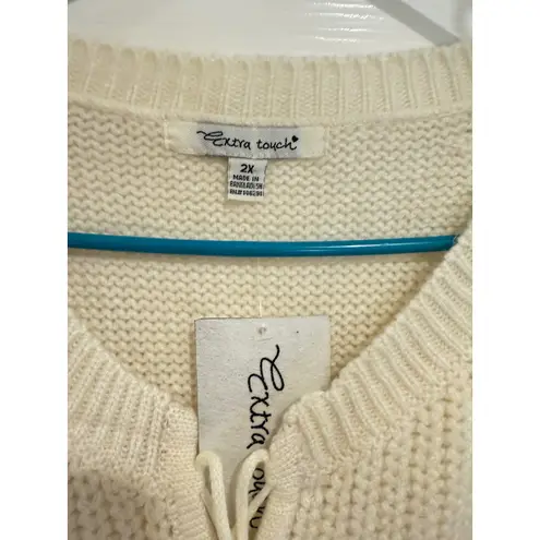 Extra Touch Sweater Dress Knit Short Sleeve Lace Up‎ Casual Cream Black 2X Size XXL
