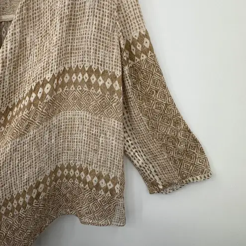 Chico's  cardigan size small 100% linen crochet open front cropped aztec boho