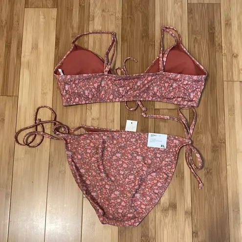 Aeropostale Floral Tie Front Traingle Bikini Low Rise Classic Side Tie Size XL Swimsuit NWT