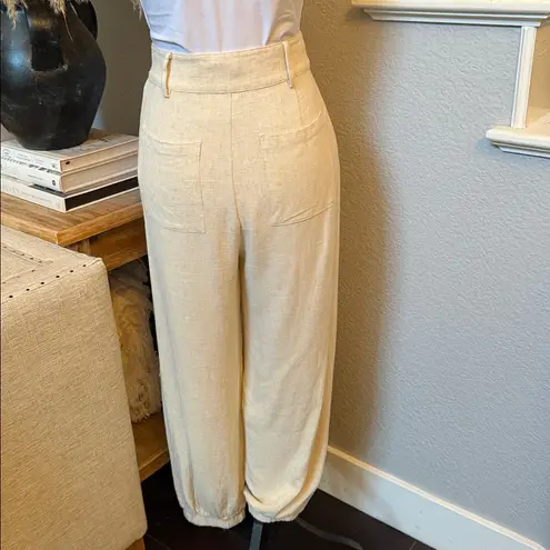 Miou Muse Pleated Linen Blend Jogger Pants Ivory Lagenlook Size Small