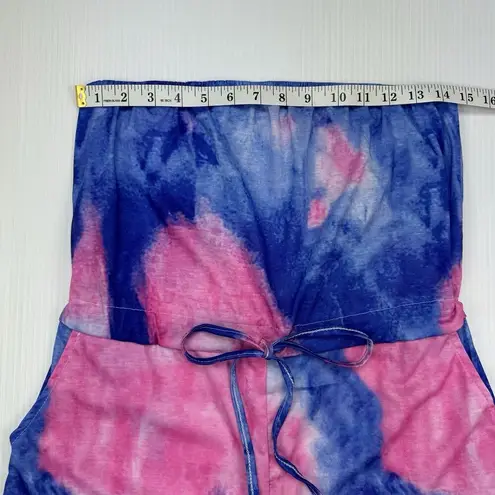 Pink Blue Tie Dye Romper Strapless Beach Shorts Size Large Lightweight