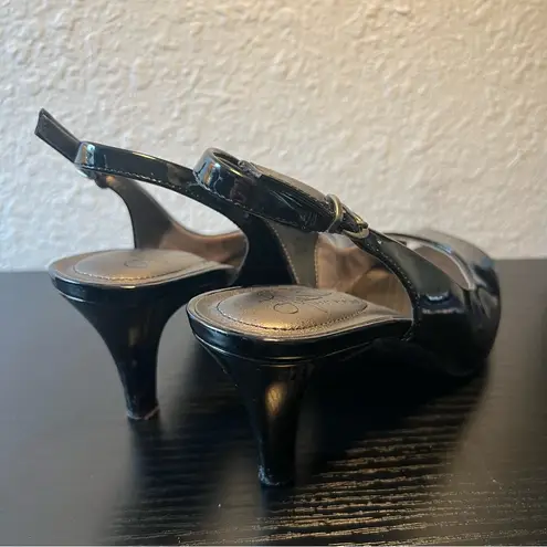 Life Stride Teller Sandal Soft System Black Peep Toe Sling Back Size 7 Women’s