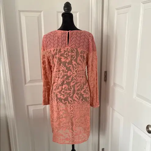 Sundance Silk Coral Sheath Dress with Long Sleeves.