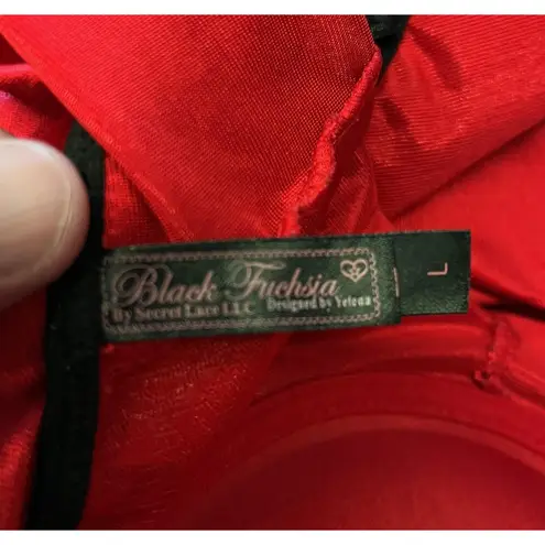 Black Fuchsia Babydoll Chemise Womens Large Red Satin Lace Lingerie Nightgown