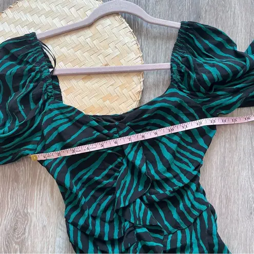 ZARA ‎ green zebra print mini dress ruched puff sleeves women’s size S