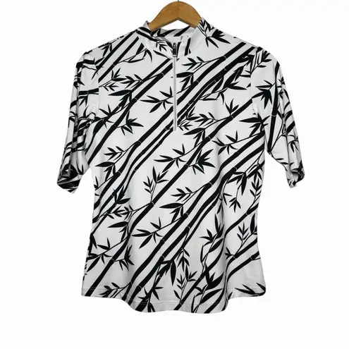 Tail Womens Golf Polo Top Size M Bamboo Stripe Black White Quarter Zip Stretch Size M