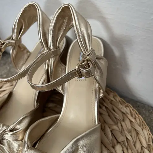 Dune London Kaino Shimmery Gold Peep Toe Twist Knot Wedge Espadrille Sandals 6