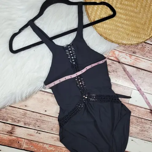 Red Carter  Black Macrame Open Back One Piece Swim Suit