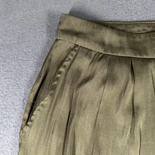 Halston Pants Womens Small Olive Green Wide Leg Pleated Polyester Lined Pockets