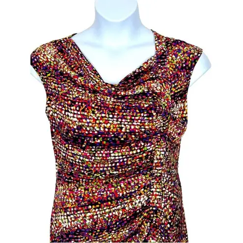 Alfani Abstract Ruched Bodycon Dress 12 Petite Drape Neck Office Party Dinner