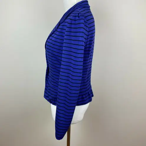 Anthropologie Cartonnier Striped Blazer Jacket S Blue Black Ruffle Stret…