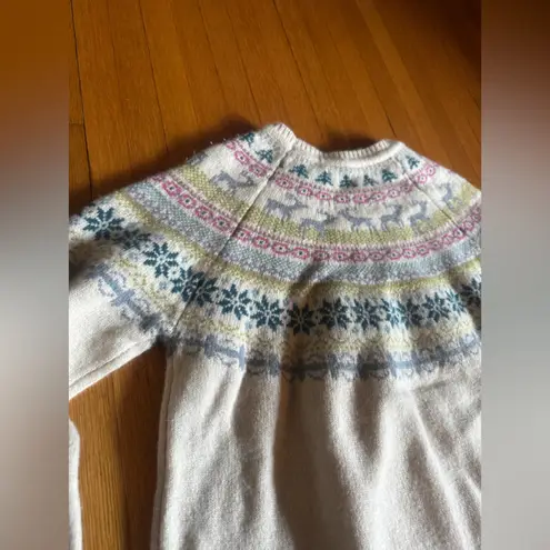 Tabitha Webb Cream and Deer Fair Isle Wool Blend Pullover Sweater, Size XL