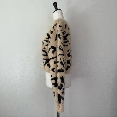 Lulu's Fierce Heart Beige Leopard Print Eyelash Knit Cropped Cardigan Tan