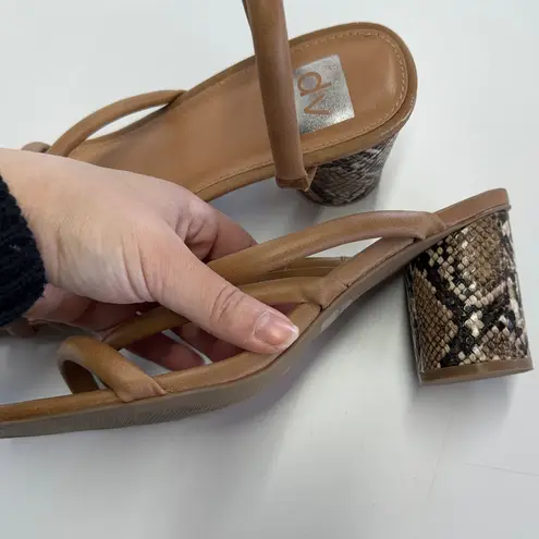 Dolce Vita Heels Womens 9.5 Brown Tan Myla Snakeskin Slip On Sandals