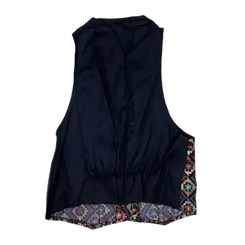 Vintage 80s 90s Try One Rainbow Embroidered Vest Diamond Print Size Medium Funky Black