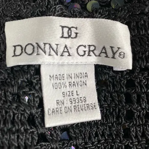 Donna Gray Black Sleeveless Sequin Knit Top Size L