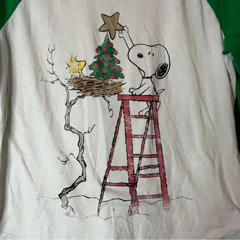 Peanuts Snoopy and Woodstock Christmas T Shirt Green Size XL