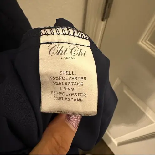 Chi Chi London Navy Bardot Wrap Skater Dress Size 8 Blue