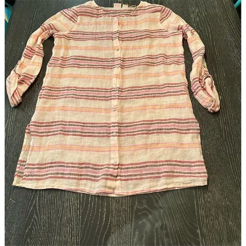 St. Tropez West Women's Striped Linen Button