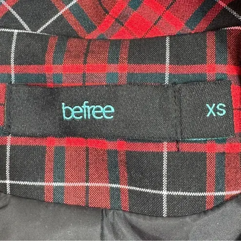 BeFree Tartan Plaid Double Breasted Tie Waist Trench Overcoat Red XS