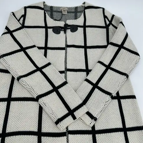 Escio Cardigan Sweater Womens M Toggle Button Windowpane Plaid Ivory Black NEW Multiple Size M