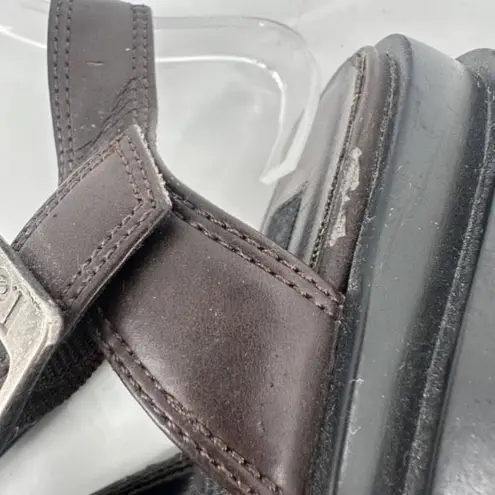 Vintage Y2k 90's Fisherman Chunky Block Heel Brown Faux Leather Sandal Size 6.5