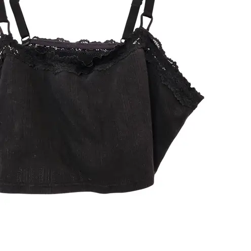 Aerie  True Black Stretch Unpadded Pointelle Lace Trim Longline Bralette Large