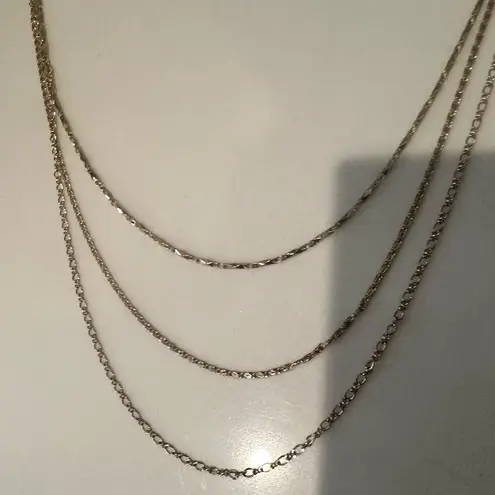 Triple 3 Strand Necklace with Intersecting Celtic Knot Stations Gold Tone