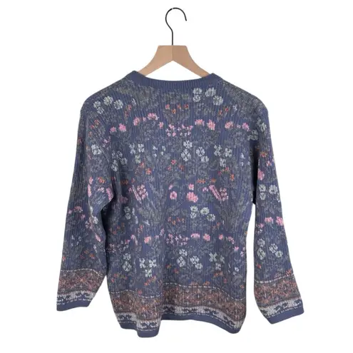 Amanda Smith Vintage 80s 90s Dusty Blue Pastel Floral Sweater Cottage Size Large