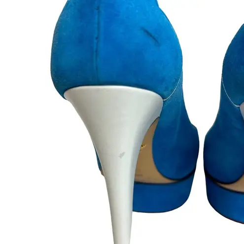 Charlotte Olympia Pumps Womens 37 Blue Suede DOLLY Platform Heels shoes $995