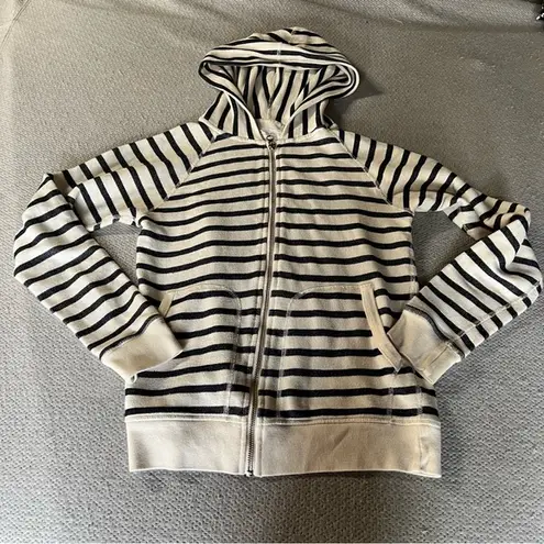 Eight + Sand Striped Black & White French Terry Full Zip Hoodie Cotton Blend XS