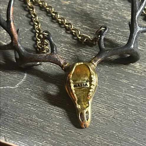 Mafia Stag Deer Skull & Antler Pendant Necklace Gold