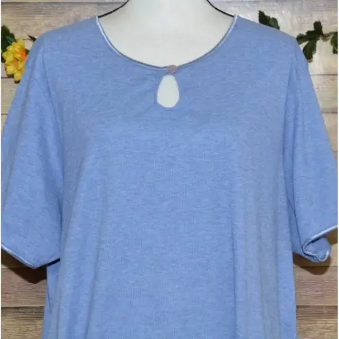 Avenue Blue Ribbed Casual Knit Top Shirt Plus Size 26W 28W Keyhole Short Sleeve
