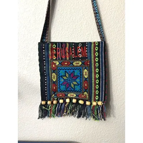 Handmade Boho Jerusalem Embroidered Crossbody Bag Fringe Beads Souvenir Cultural