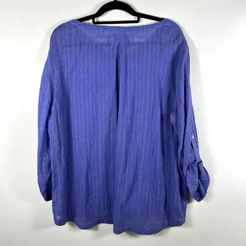 Soft Surroundings Topanga Top Blouse Size L Purple Linen Cotton Crinkle Gauze