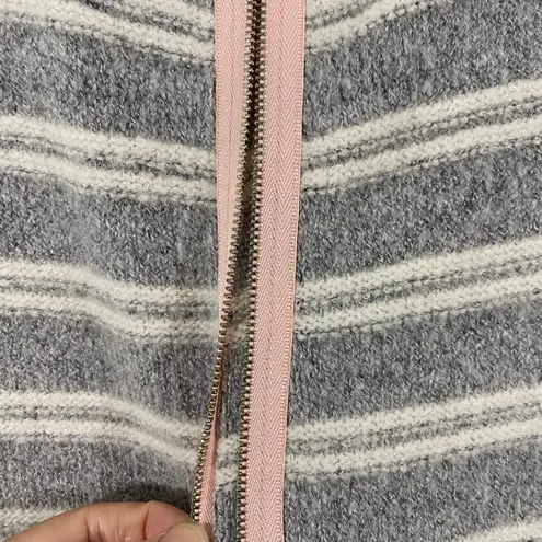 Soft Surroundings Veronica Grey Striped Pink Back Zip Tunic Plush Sweater Size M