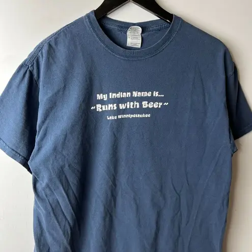 Vintage Y2K My Indian Name Beer Tee T Shirt Blue Large L Statement Humor Graphic