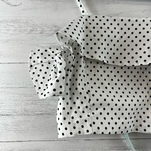 She & Sky  Dot Print Ruffle Sleeve Crop Top Size L