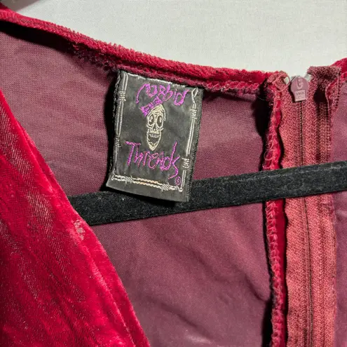 VTG Morbid Threads Velvet Maxi Dress Lace Up V Neck Long Sleeve Burgundy Goth M Red Size M