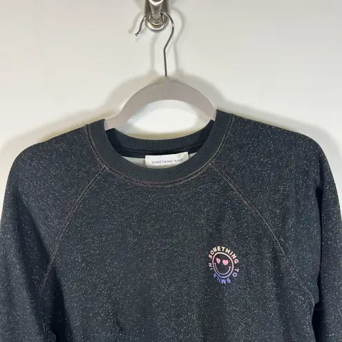 Something Navy Something Black Sparkly Something To Smile In Sweatshirt Womens Size Medium