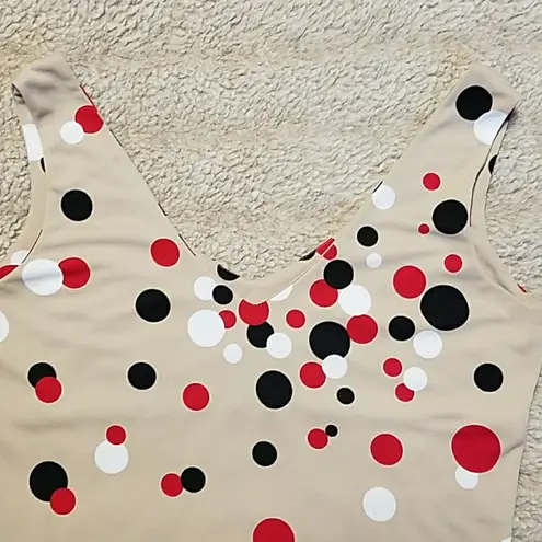Womens S Beige Red Black White Polka Dot Midi Top