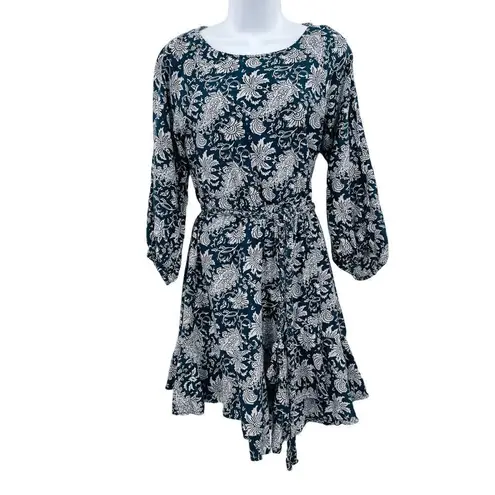 Apiece Apart Sabine Blue Floral Paisley Print Silk Cotton Mini Dress