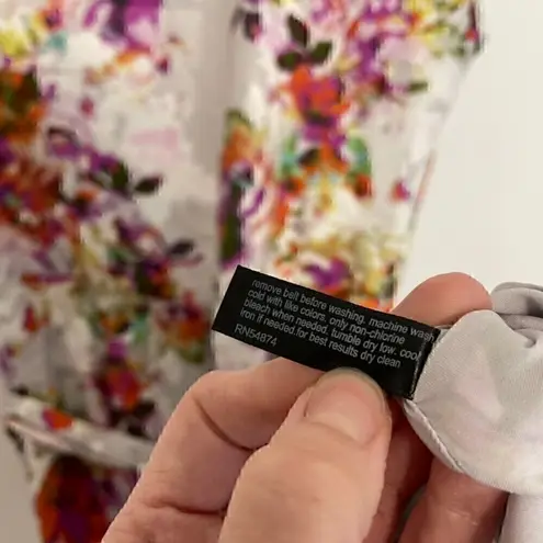 The Limited Lilac Lavender Purple Gray ish Floral Satin Cap Sleeve Belted Dress