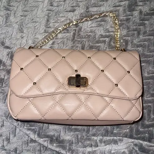 Badgley Mischka Crossbody Bag Taupe Studded Diamond Quilt New With Tags