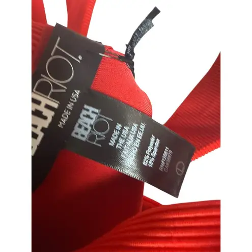 Beach Riot Sydney Red Belted Tie Shoulder Square Neck One Piece Swimsuit Size L